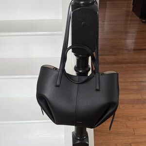 Polene Black Leather Tote Bag